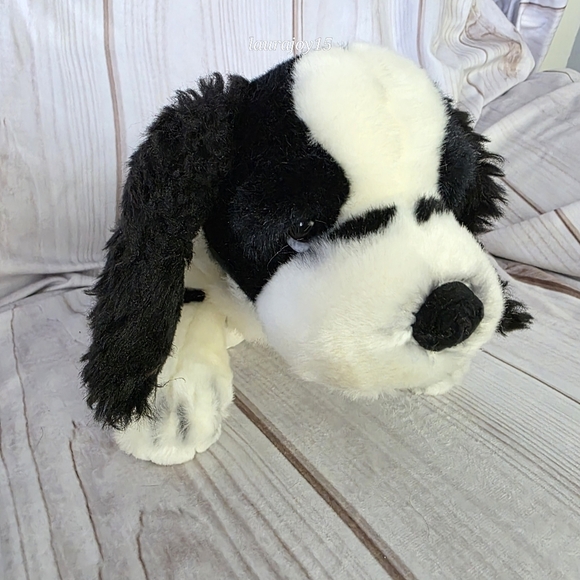 Russ Berrie Rare Cocker Spaniel Puppy Dog 10” Black & White  Russ Berrie Cocker Spaniel Dog Plush Stuffed Toy Black White Weighted 14 Inch